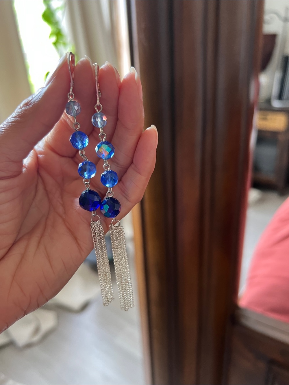 Blue Crystal Drop Tassel Earrings - Women Jewelry